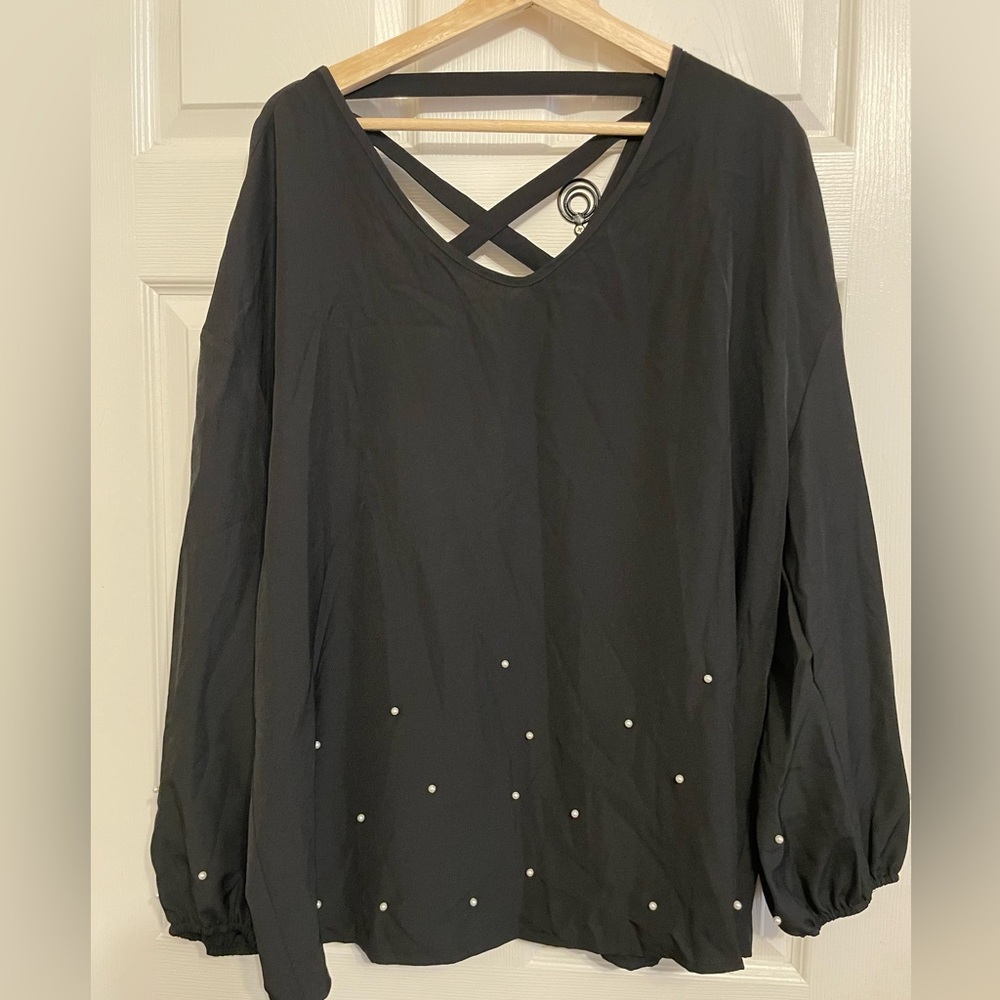 New Shein Black w/ White pearls crisscrossed back Size 2XL